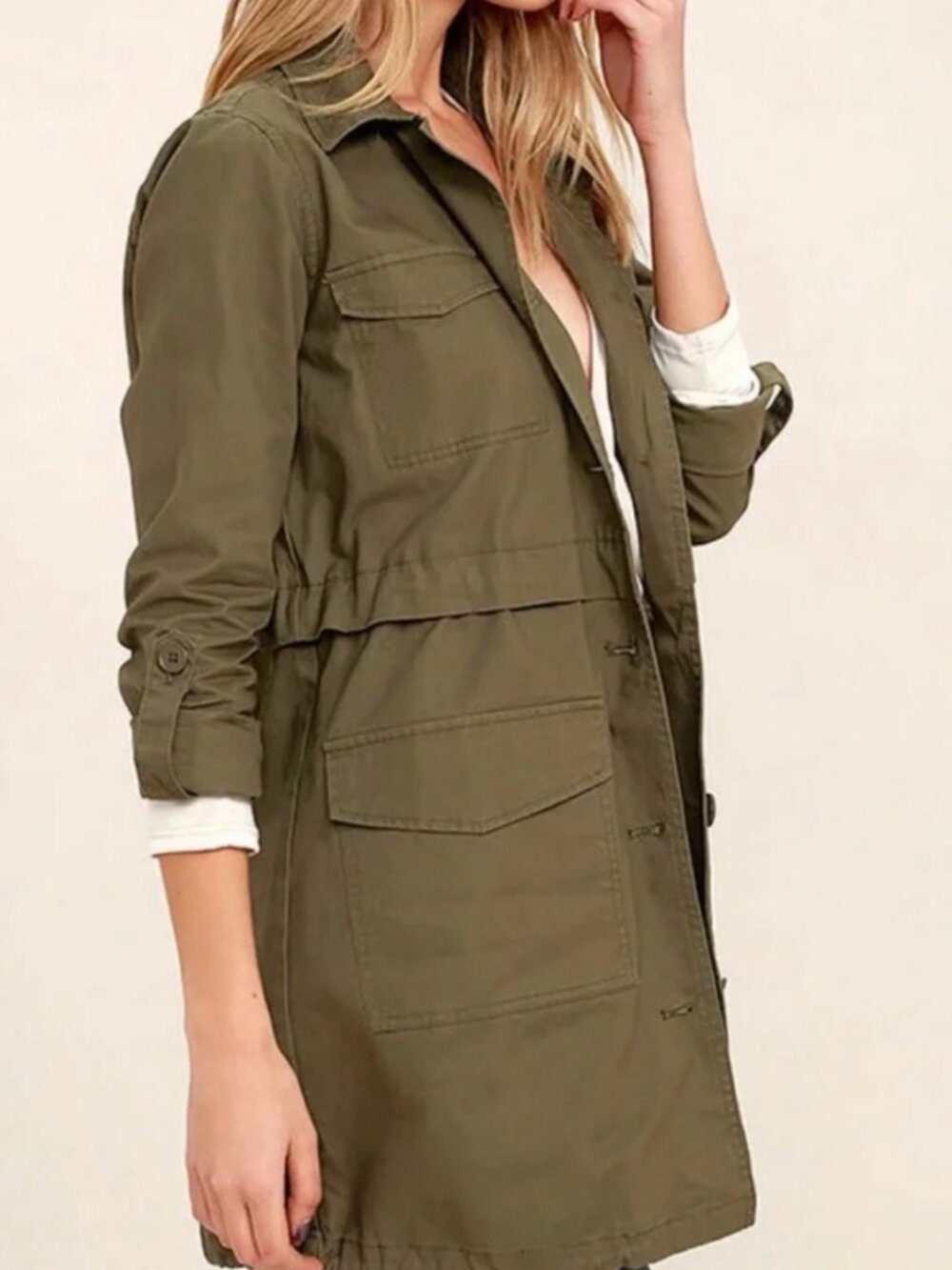NWT BB Dakota Averie Olive Green Anorak Long Utility Duster Lightweight Jacket M